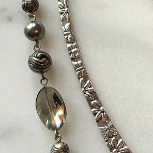 Tibetan Metal Bookmark Flower Engraved Silver and Clear Beaded Hook Bookmark